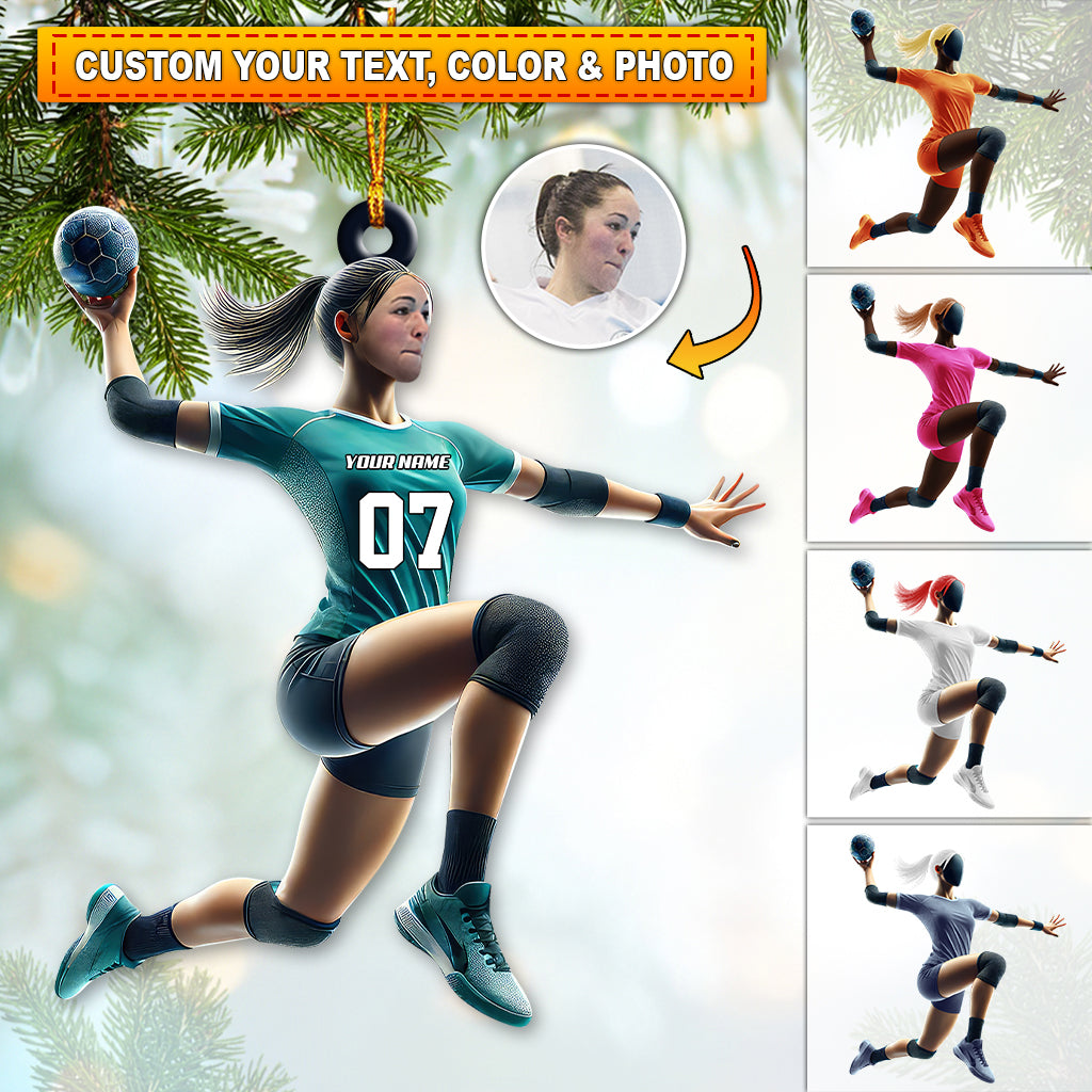Blisscorners Custom Name and Number Woman Handball Ornament, Handball Lover Christmas Gift2D Flat LM2111