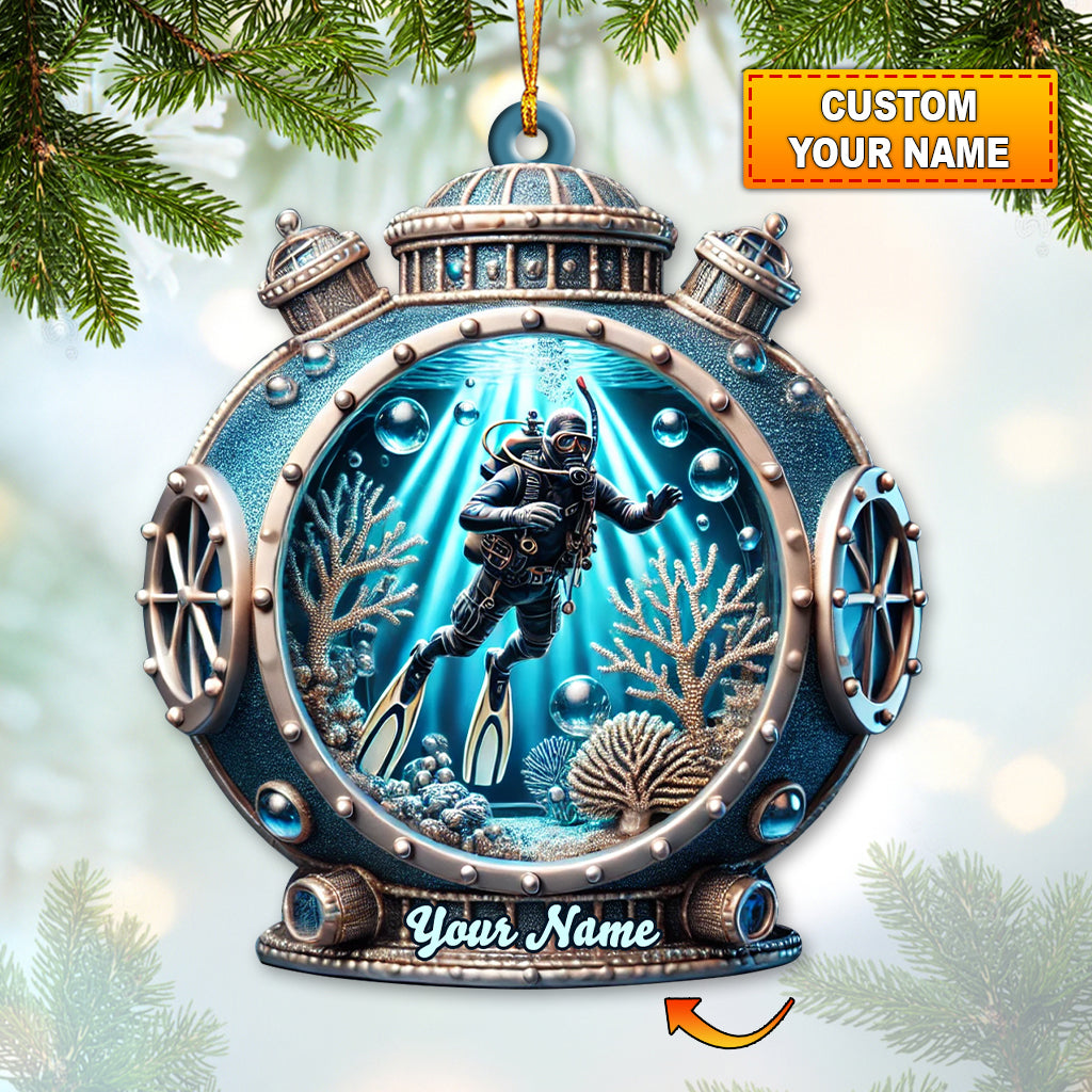 Blisscorners Custom Name Diving Ornament, Christmas Gift for Diving Lover52D Flat LM2111