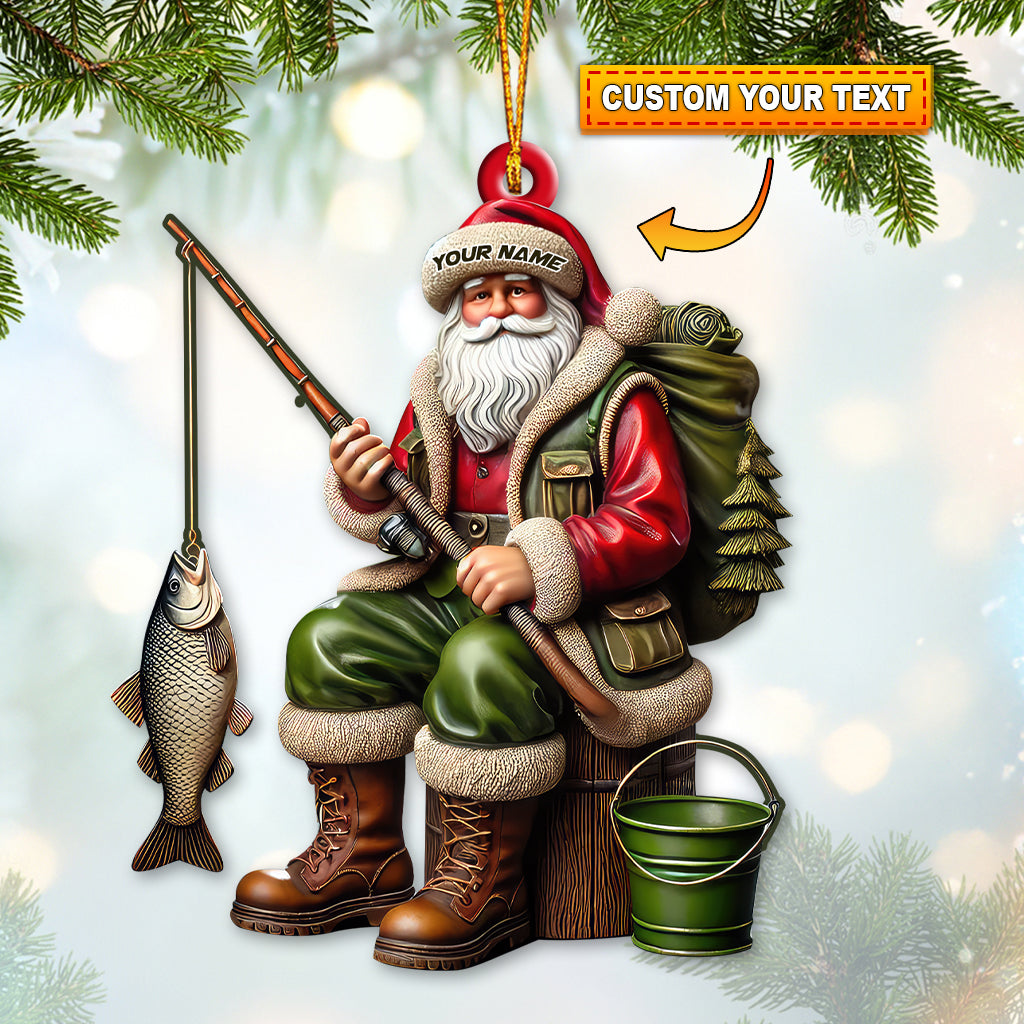 Blisscorners Custom Name Fishing Santa Ornament, Christmas Fishing Gift2D Flat LM2211