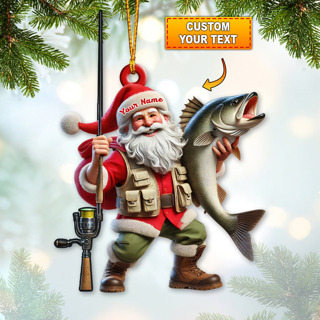 Blisscorners Custom Name Santa Fishing Ornament, Fishing Lover Christmas Gift2D Flat LM2111