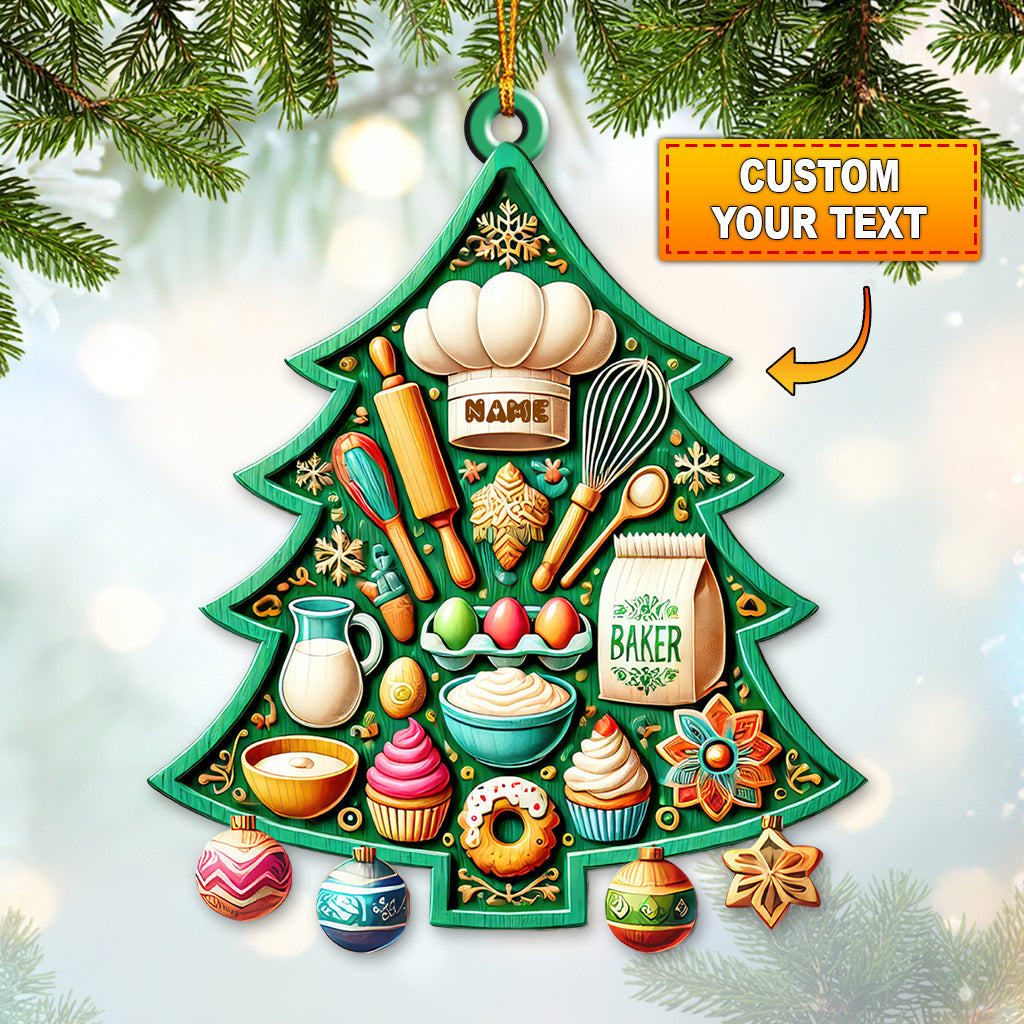 Blisscorners Custom Name Baker Ornament, Christmas Gift for Baker 2D Flat LM2211