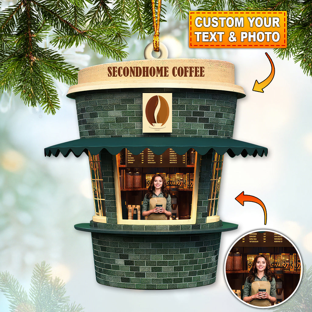 Blisscorners Custom Name and Photo Coffee Shop Ornament, Coffee Love Christmas Gift2D Flat LM2111