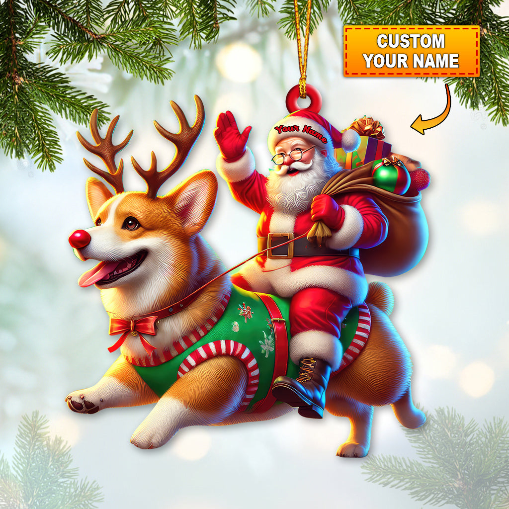 Blisscorners Custom Name Santa, Corgi Deer Ornament, Santa Christmas Gift2D Flat LM2111