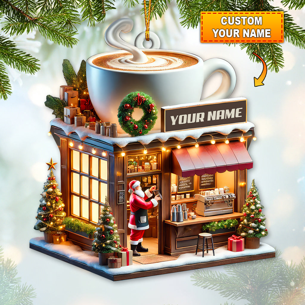 Blisscorners Custom Name Coffee Shop Ornament, Coffee Love Christmas Gift562D Flat LM2111