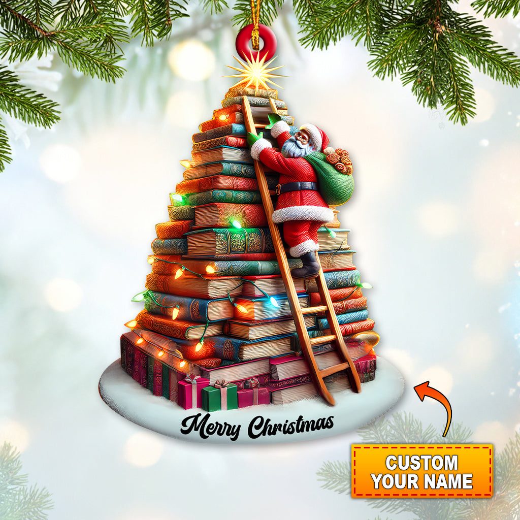 Blisscorners Custom Name Santa Book Tree Ornament, Christmas Gift for Book Lover2D Flat LM2211
