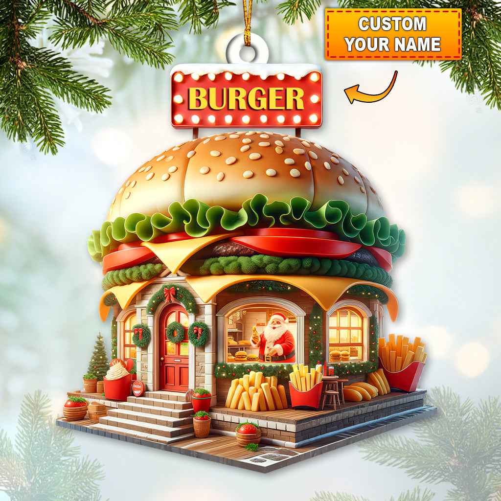 Blisscorners Custom Name Burger Ornament, Burger Lover Christmas Gift2D Flat LM2111