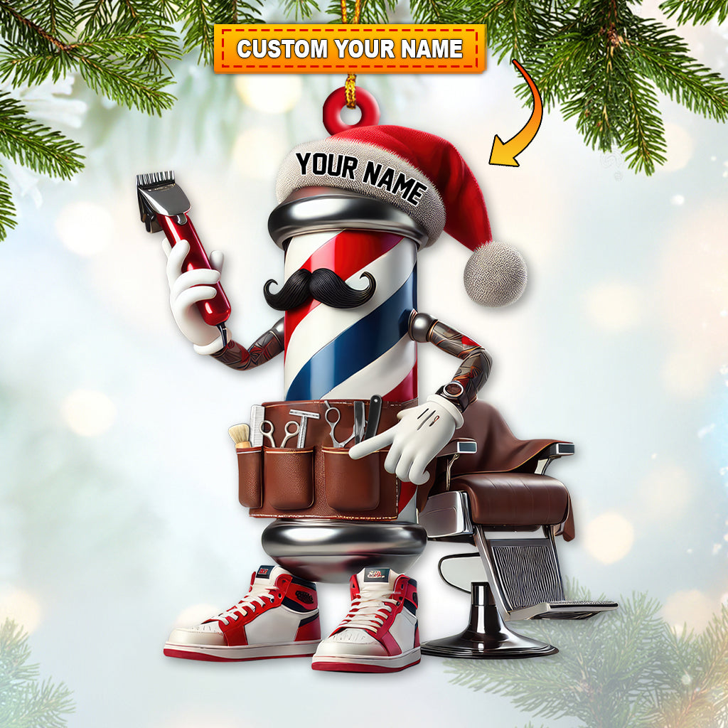 Blisscorners Custom Name Barber Ornament, Christmas Decoration for Barber Shop2D Flat LM2211
