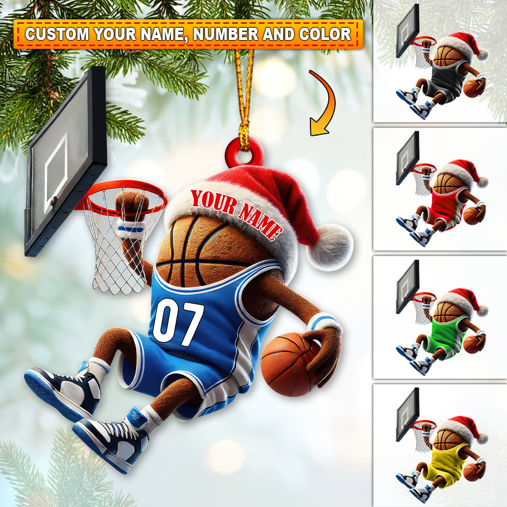 Blisscorners Custom Name and Number Basketball Ornament, Basketball Team Christmas Gift2D Flat LM2111