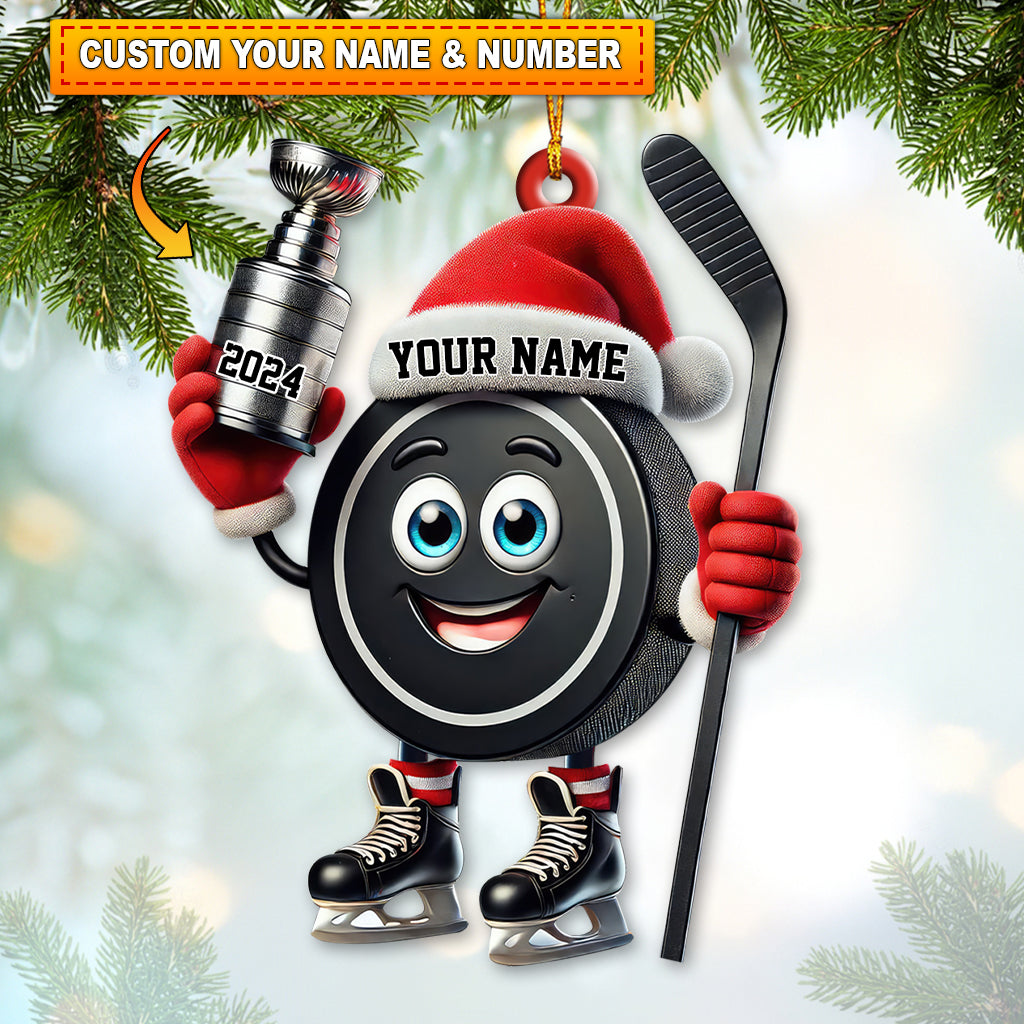 Blisscorners Custom Name Hockey Ornament, Hockey Lover Christmas Gift2D Flat LM2111