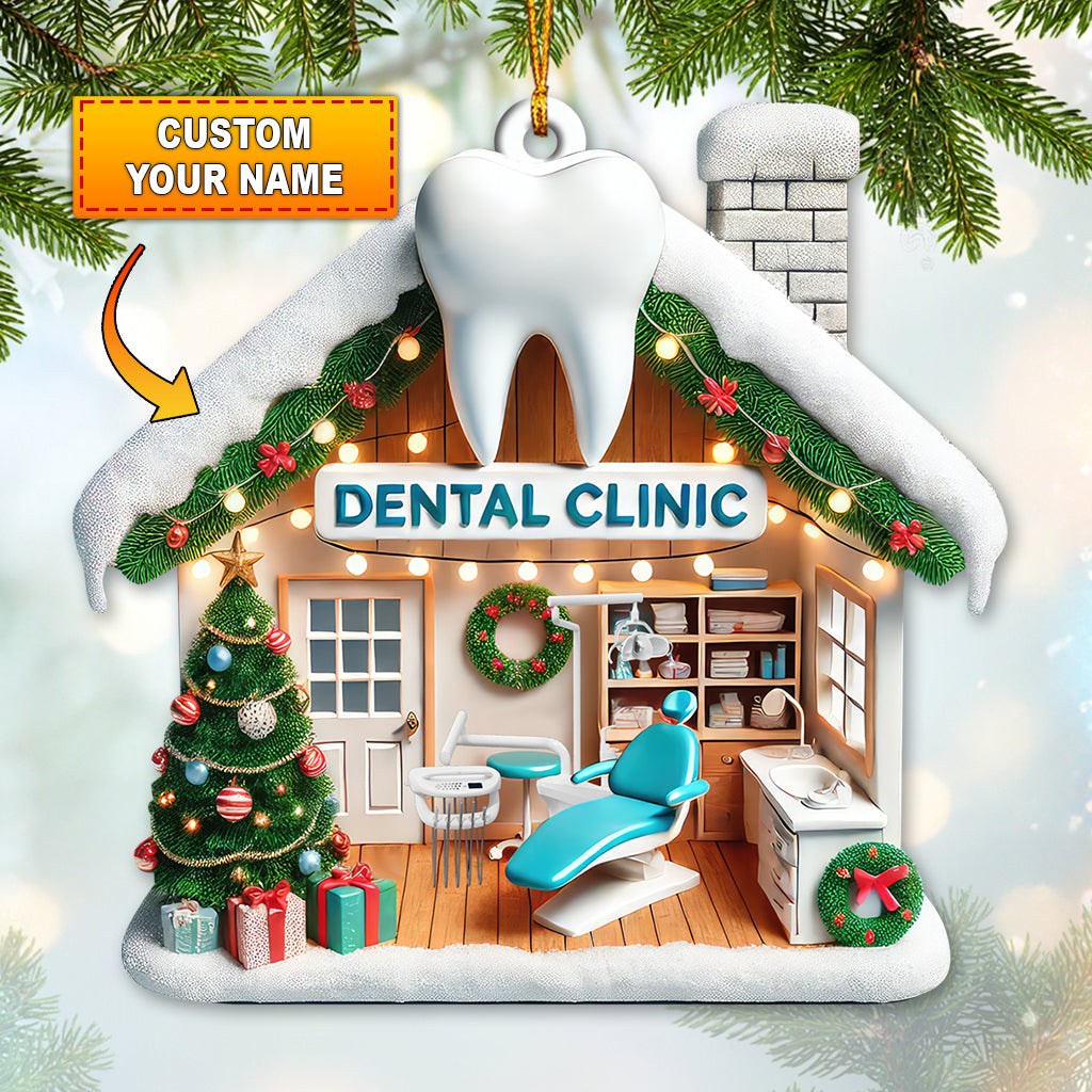 Blisscorners Custom Name Dental Clinic Ornament, Christmas Gift for Dentist2D Flat LM2211