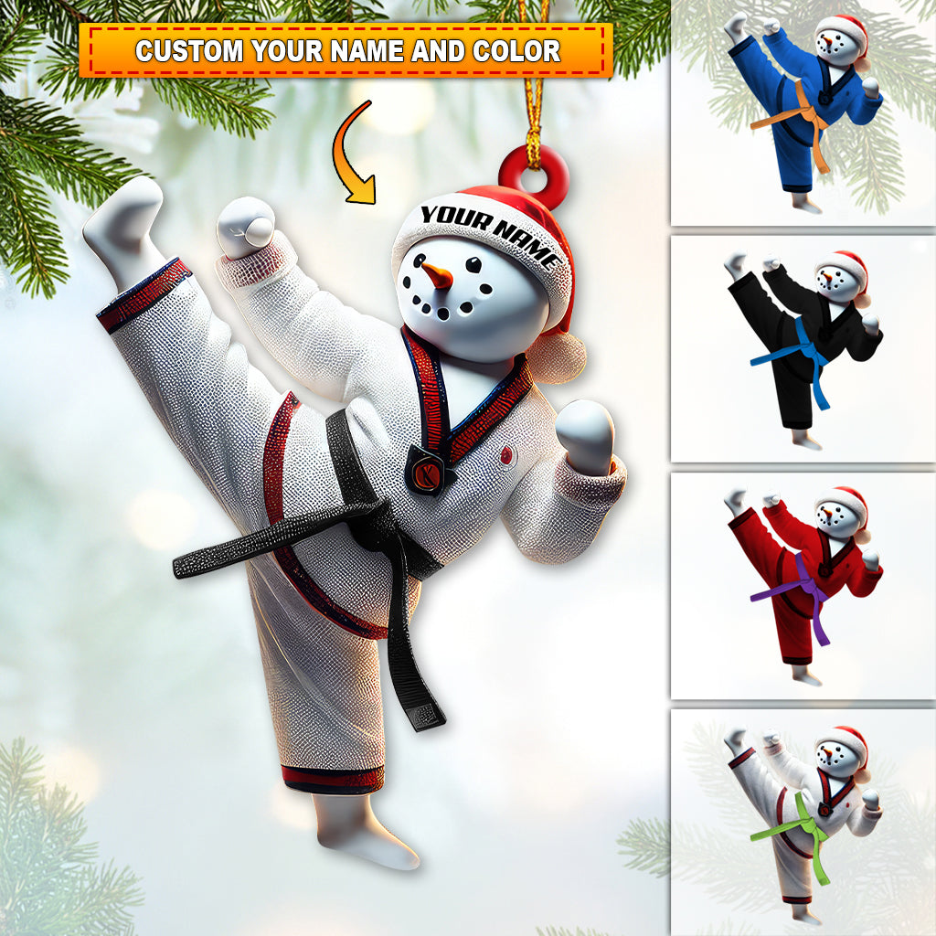 Blisscorners Custom Name Snowman Karate Ornament, Christmas Gift for Karate Lover2D Flat LM2111