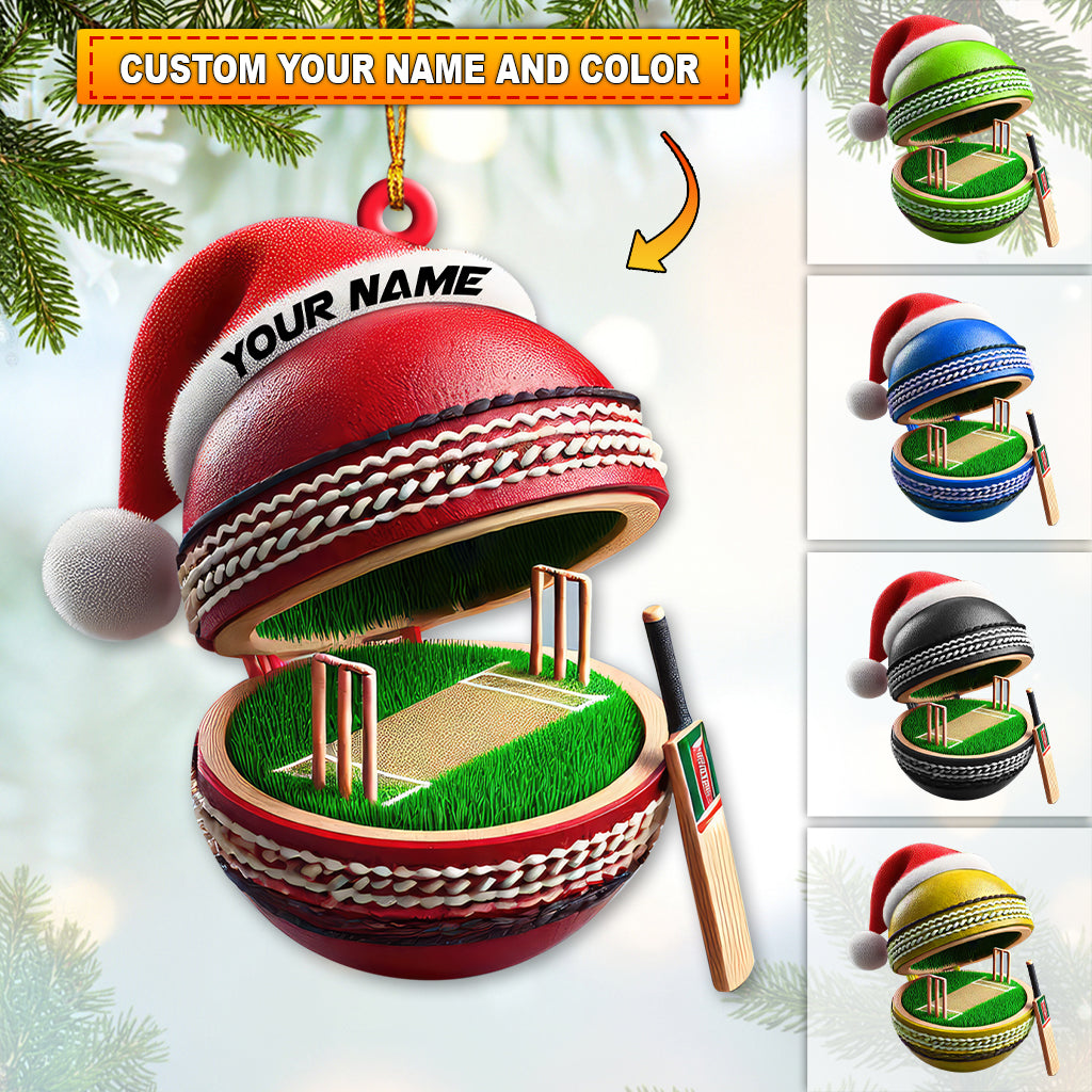 Blisscorners Custom Name Cricket Ball Ornament, Christmas Gift for Cricket Ball Lover2D Flat LM2111