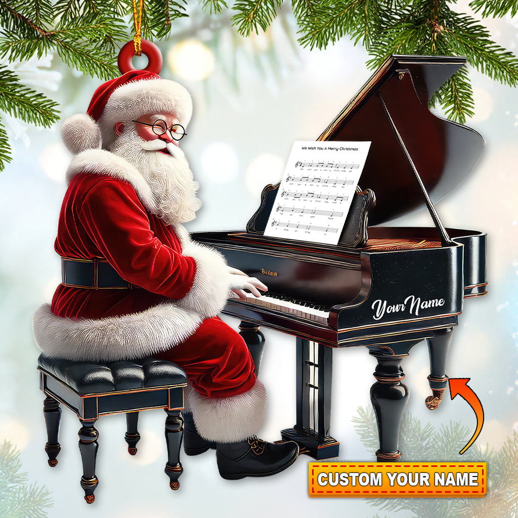 Blisscorners Custom Name Piano Santa Ornament, Christmas Gift for Pianist2D Flat LM2111