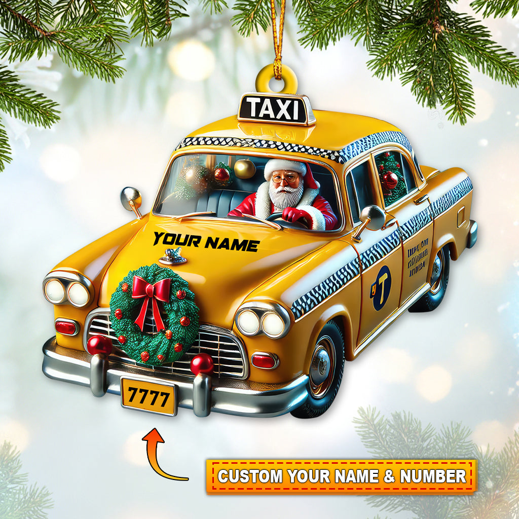 Blisscorners Custom Name Taxi Santa Ornament, Santa Christmas Gift2D Flat LM2211