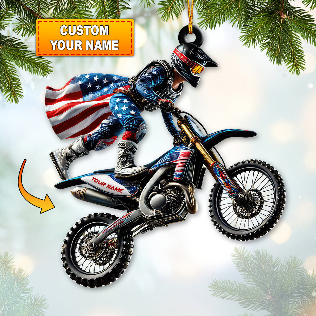 Blisscorners Custom Name American Motocross Ornament, Motocross Christmas Gift2D Flat LM2111