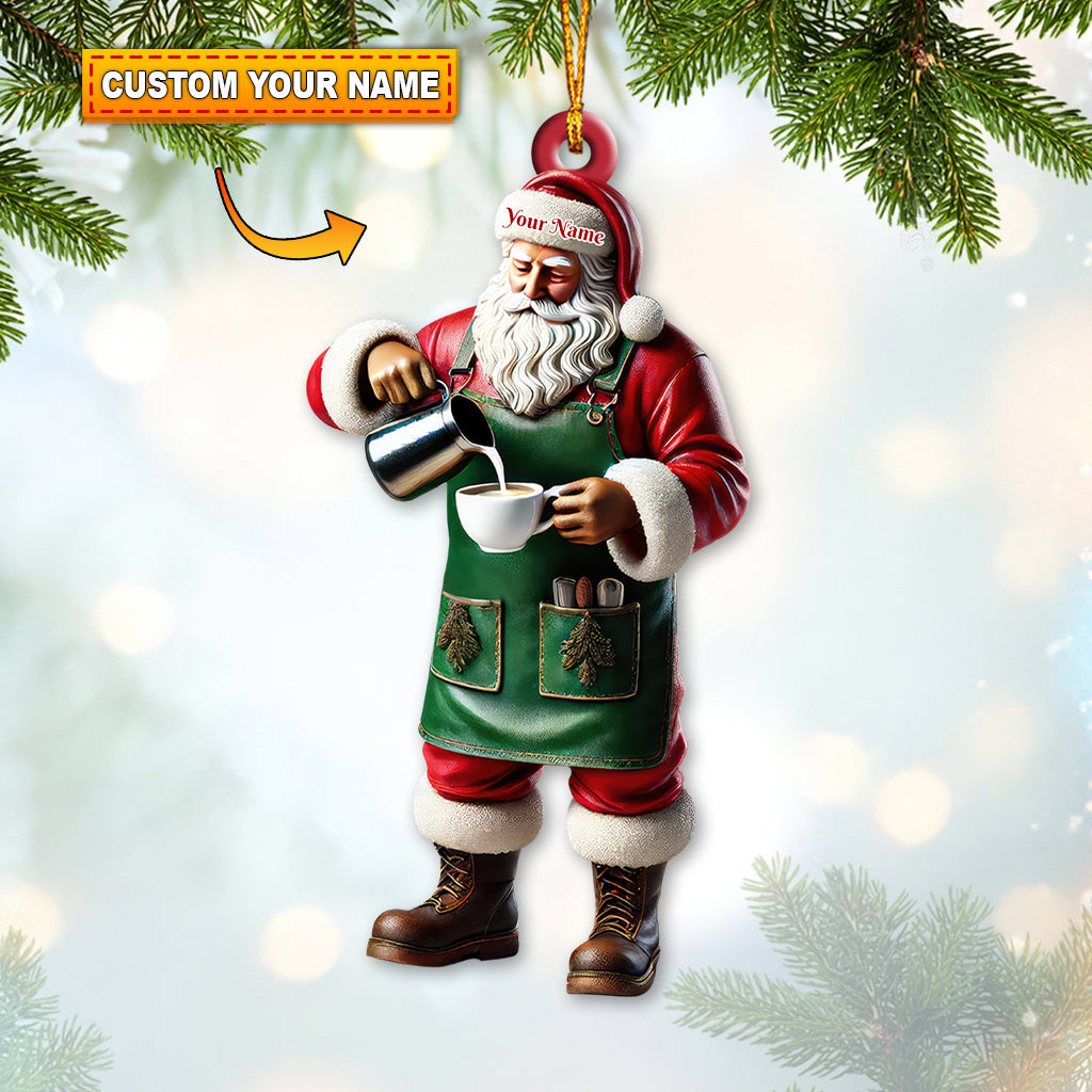 Blisscorners Custom Name Santa Bartender Ornament, Home Decor Christmas Gift2D Flat LM2211