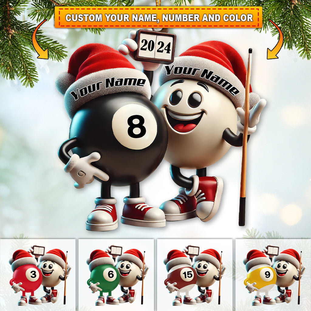 Blisscorners Custom Name Billiard Couple Ornament, Billiard Lover Christmas Gift2D Flat LM2111