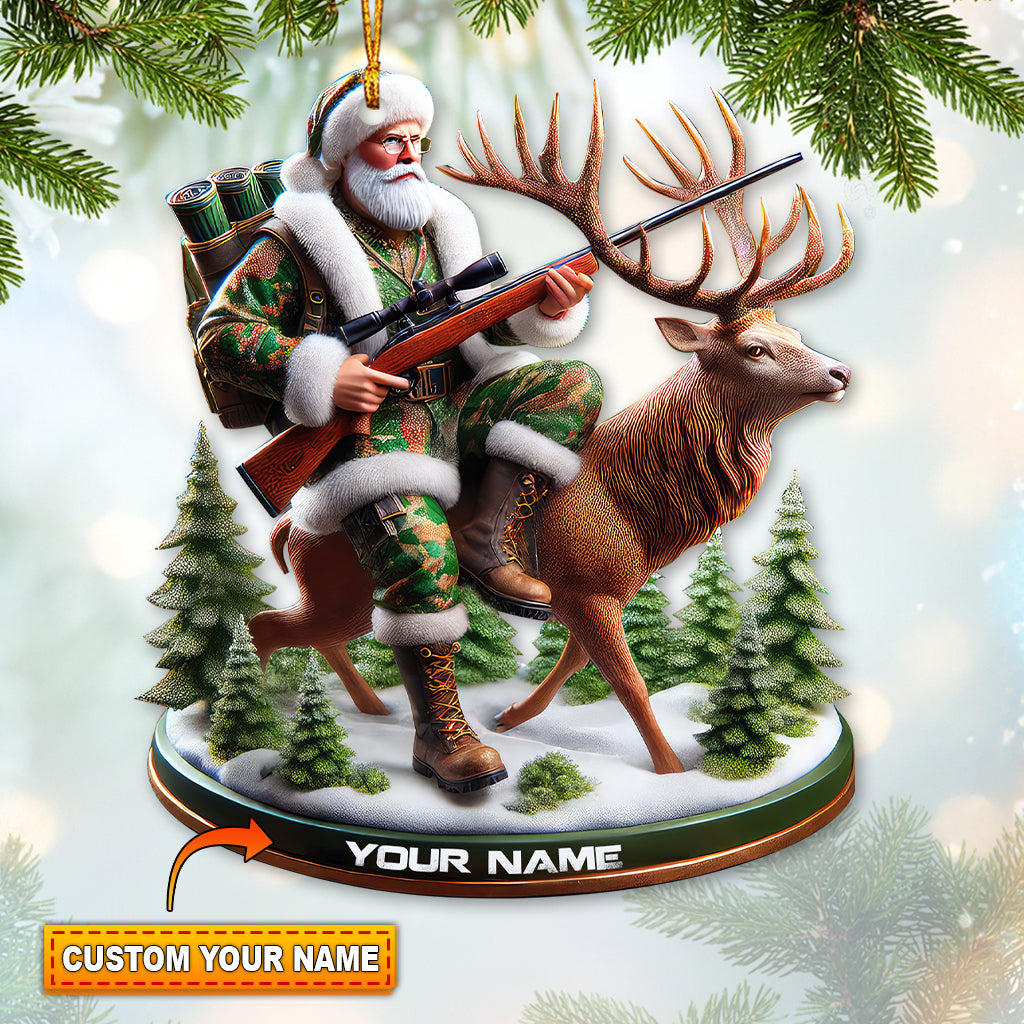 Blisscorners Custom Name Santa Deer Hunting Ornament, Deer Hunter Christmas Gift 2D Flat LM2211
