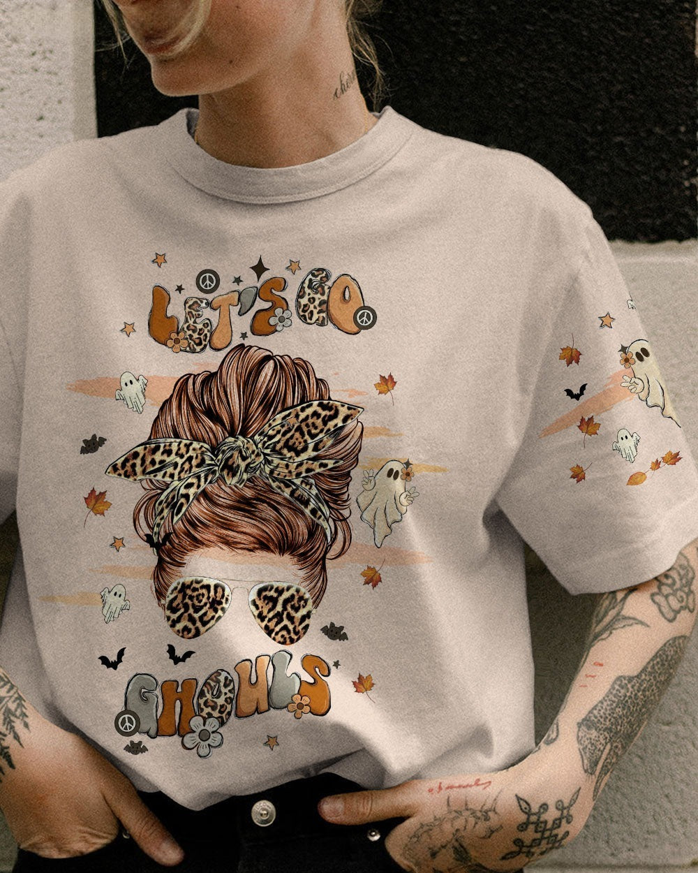 BLISSCORNERS A REAL WOMEN SKULL MESSY BUN ALL OVER PRINT