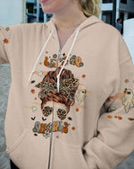 BLISSCORNERS A REAL WOMEN SKULL MESSY BUN ALL OVER PRINT