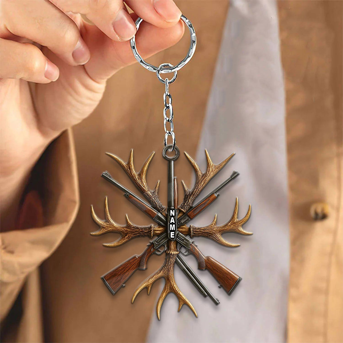 Blisscorners Custom Name Hunting Ornament, Antlers and Rifles Christmas Decor for Hunters LM0411