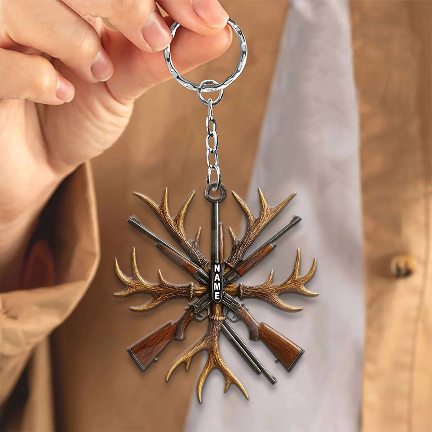 Blisscorners Custom Name Hunting Ornament, Antlers and Rifles Christmas Decor for Hunters LM0411