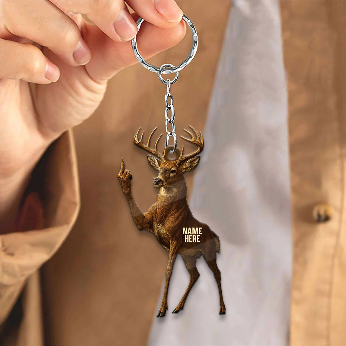 Blisscorners Personalized Funny Deer Buck Fukin' Finger Hunting Acrylic Christmas Ornament And Keychain Custom Gift For Hunters 2D Flat
