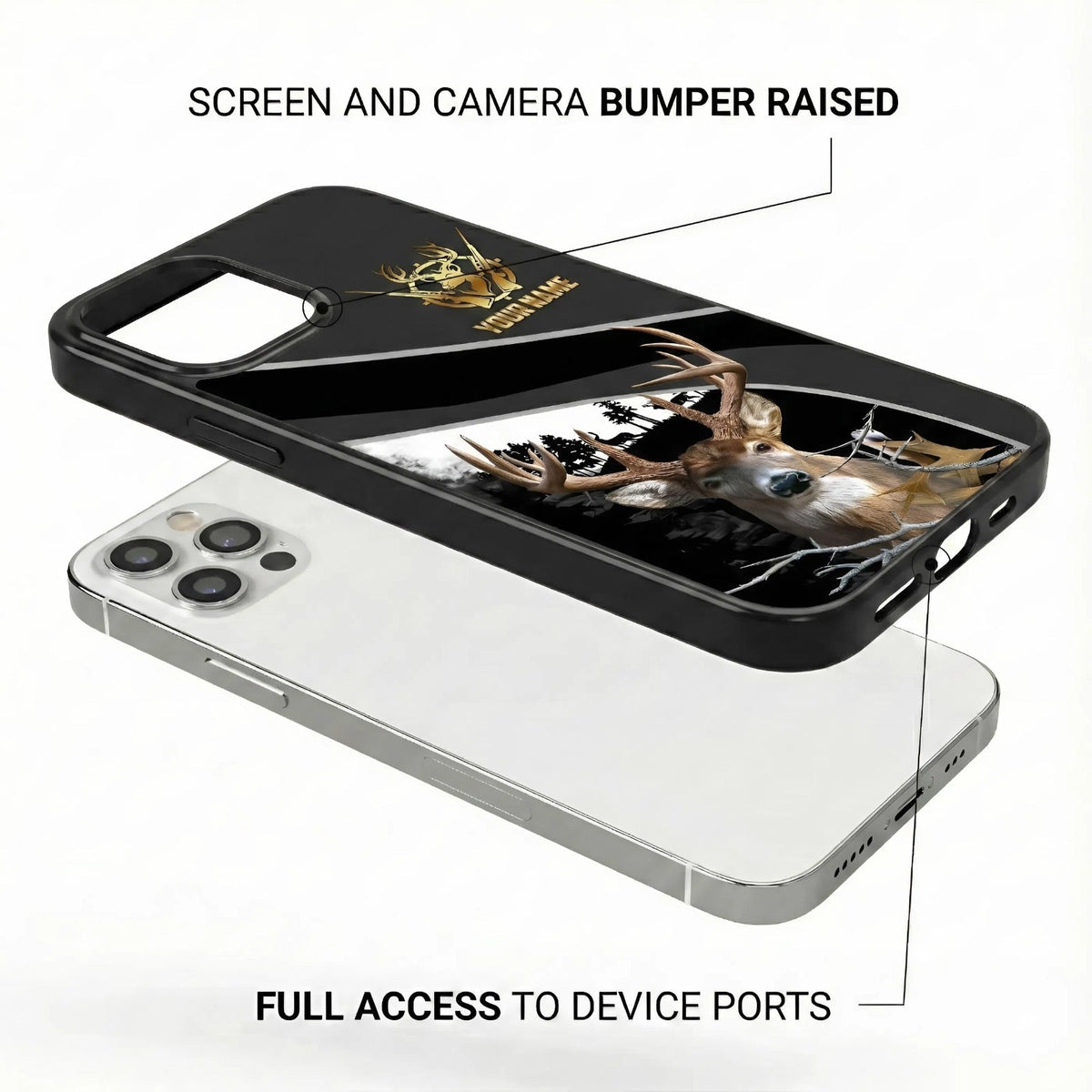 Blisscorners Artist Hunting Deer Silhouette Golden Sunlit Forest Personalized Name Phone Case