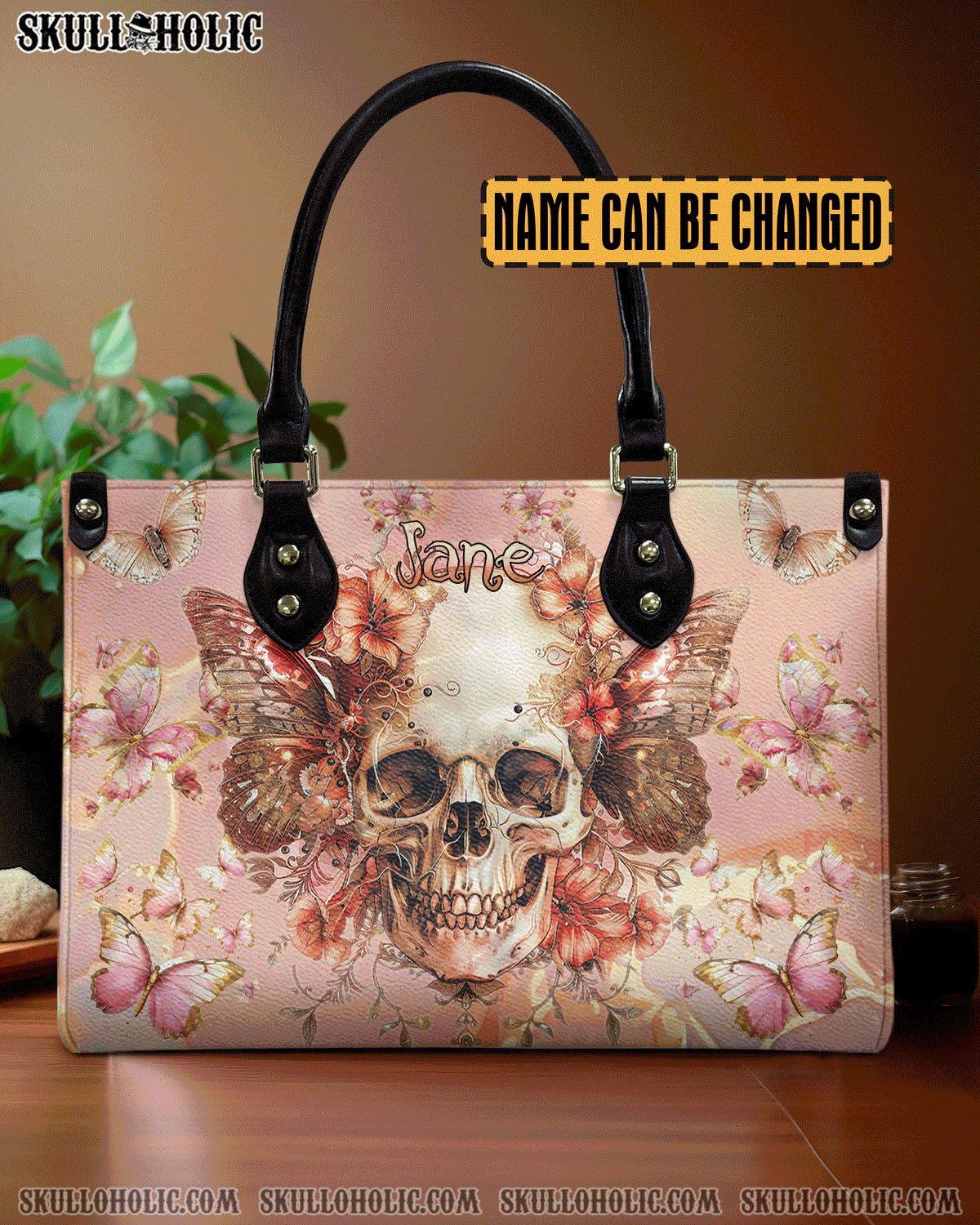 BLISSCORNERS SKULL PINK GOLD LEATHER HANDBAG