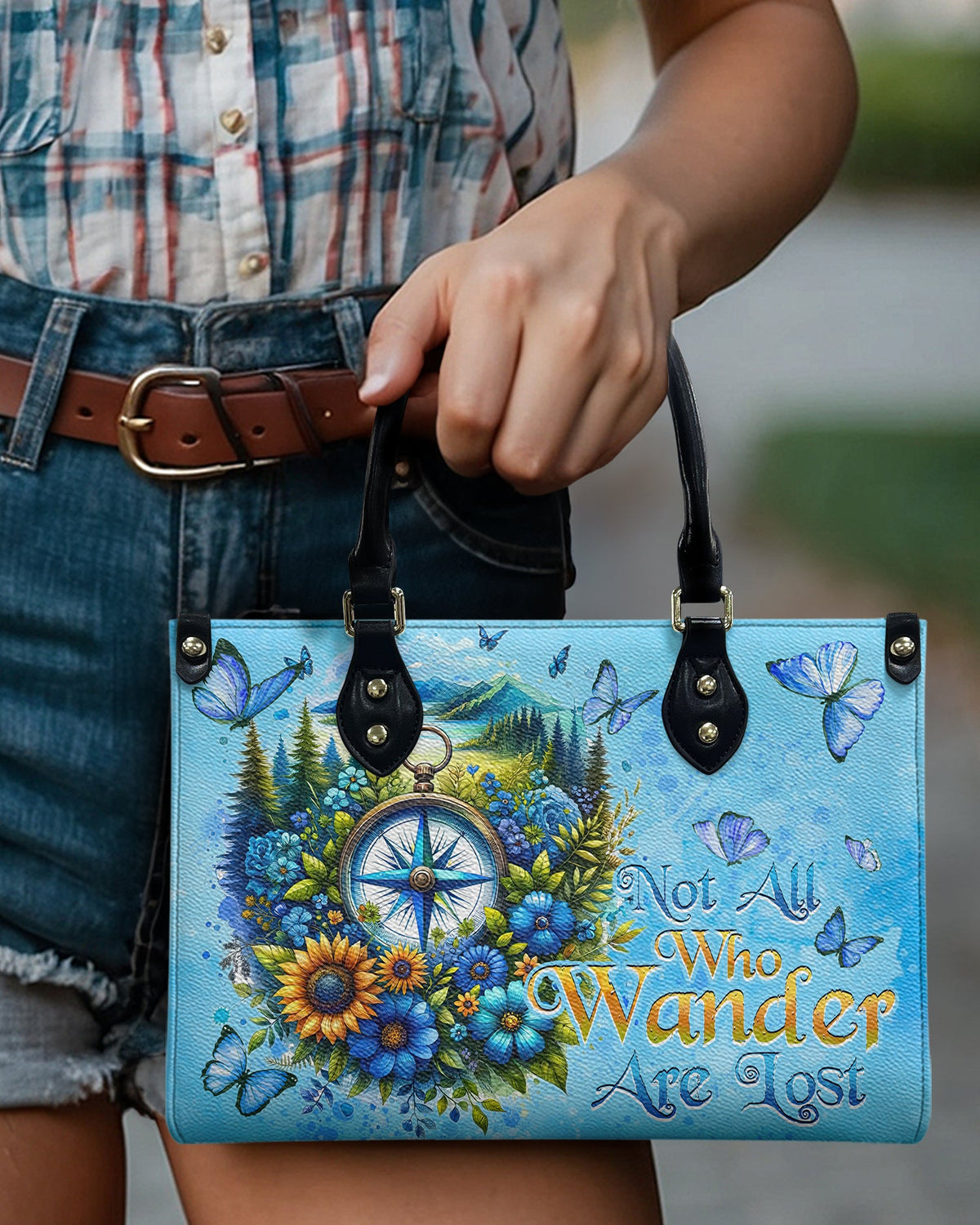 BLISSCORNERS NOT ALL WHO WANDER ARE LOST LEATHER HANDBAG
