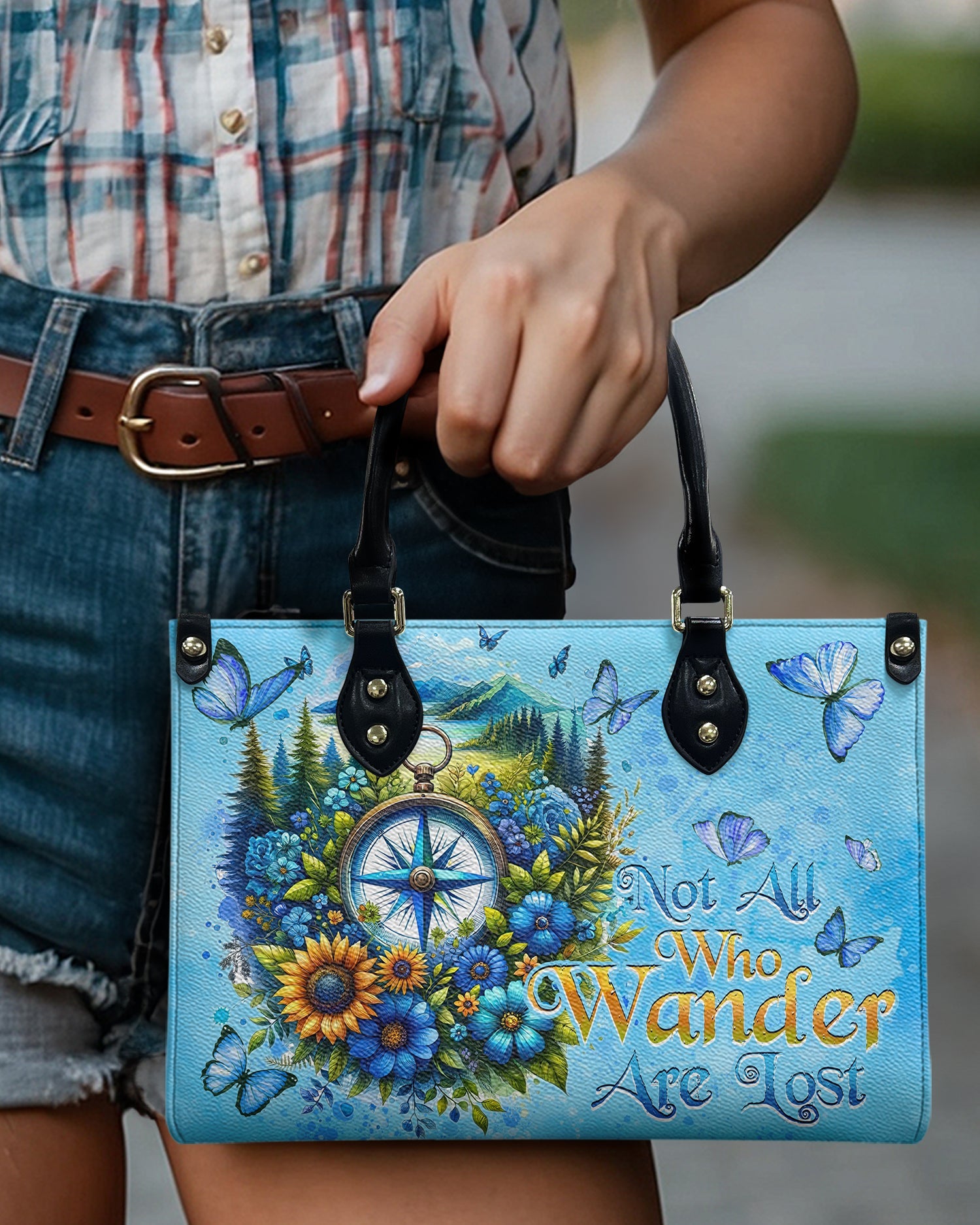 BLISSCORNERS NOT ALL WHO WANDER ARE LOST LEATHER HANDBAG
