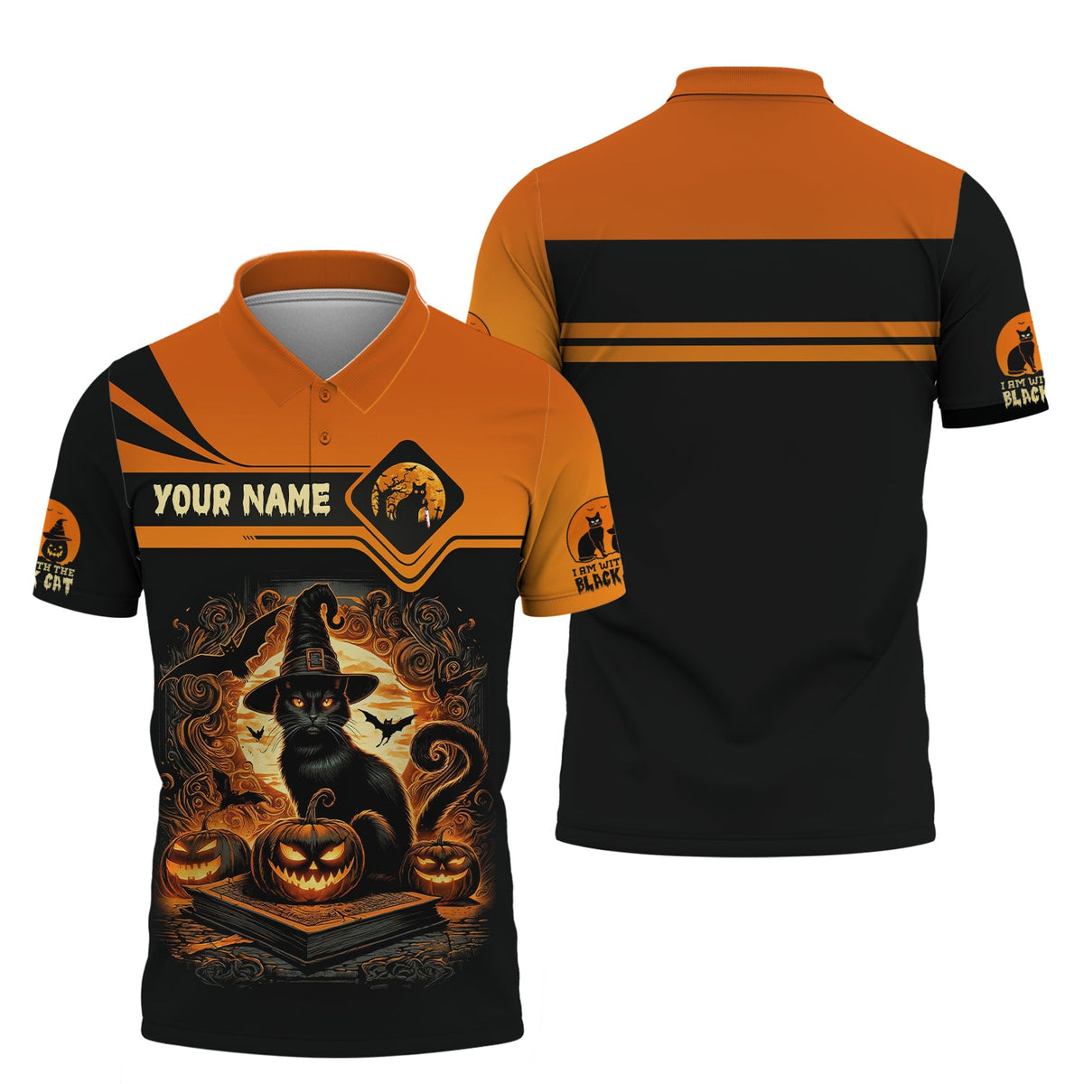 Blisscorners 3D Full Print Wizzard Black Cat T-Shirts Personalized Name Gift For Cat Lovers