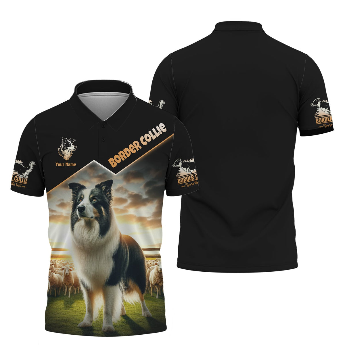 Blisscorners 3D Full Print Border Collie On Sheep Farm T-Shirts Personalized Name Gift For Dogs Lovers