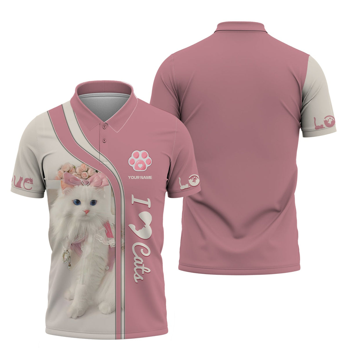 Blisscorners 3D Full Print Cute Cat Shirt Personalized Name Gift For Cats Lovers