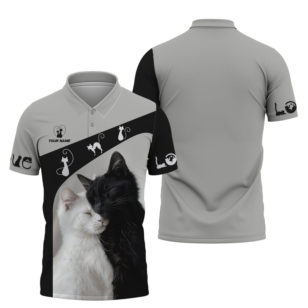 Blisscorners Cat Custom Name 3D Shirt Black With White Cat Gift For Cat Lovers