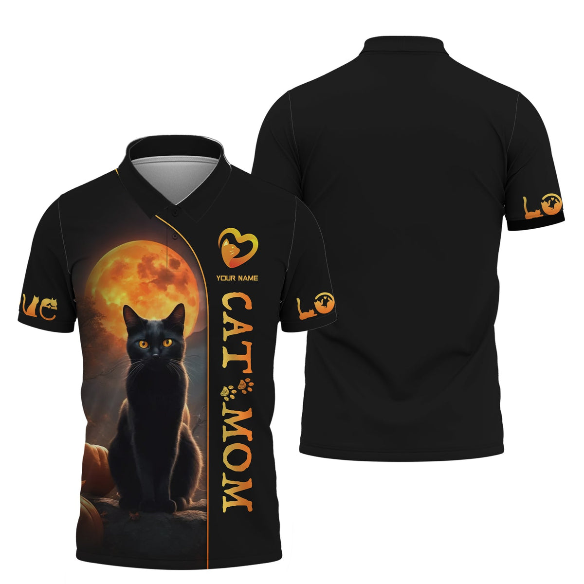 Blisscorners Black Cat With Moon Custom Name Cat Mom 3D Shirt Gift For Cat Lovers