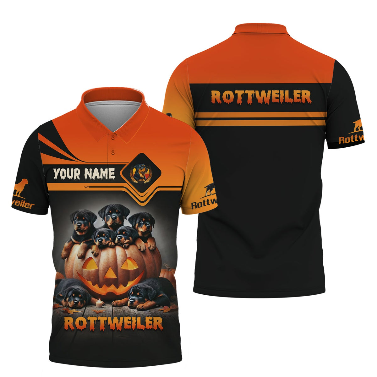 Blisscorners Happy Halloween Custom Name 3D T-Shirts Rottweilers With Pumpkin Halloween Shirt
