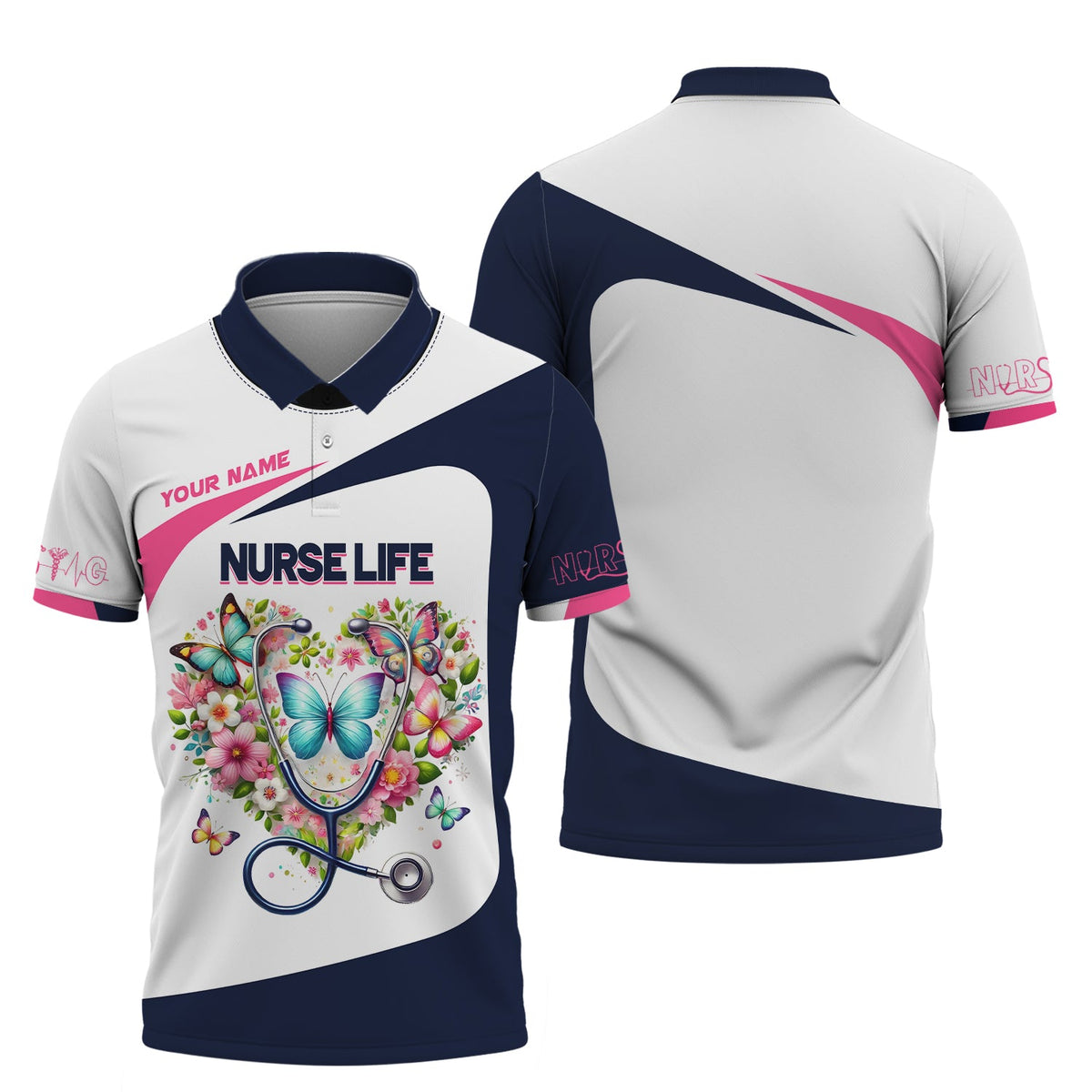 Blisscorners 3D Full Print Stethoscope With Flower Heart T-Shirts Personalized Name Gift For Nurse Lovers