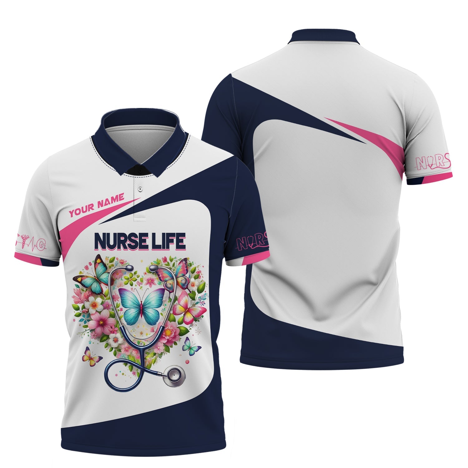 Blisscorners 3D Full Print Stethoscope With Flower Heart T-Shirts Personalized Name Gift For Nurse Lovers