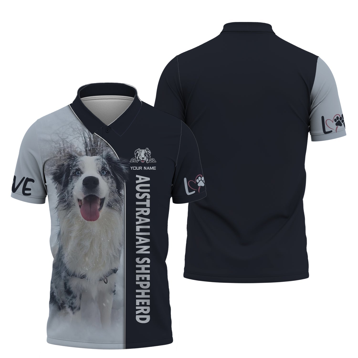 Blisscorners Australian Shepherd Custom Name 3D Zipper Hoodie Gift For Dog Lovers