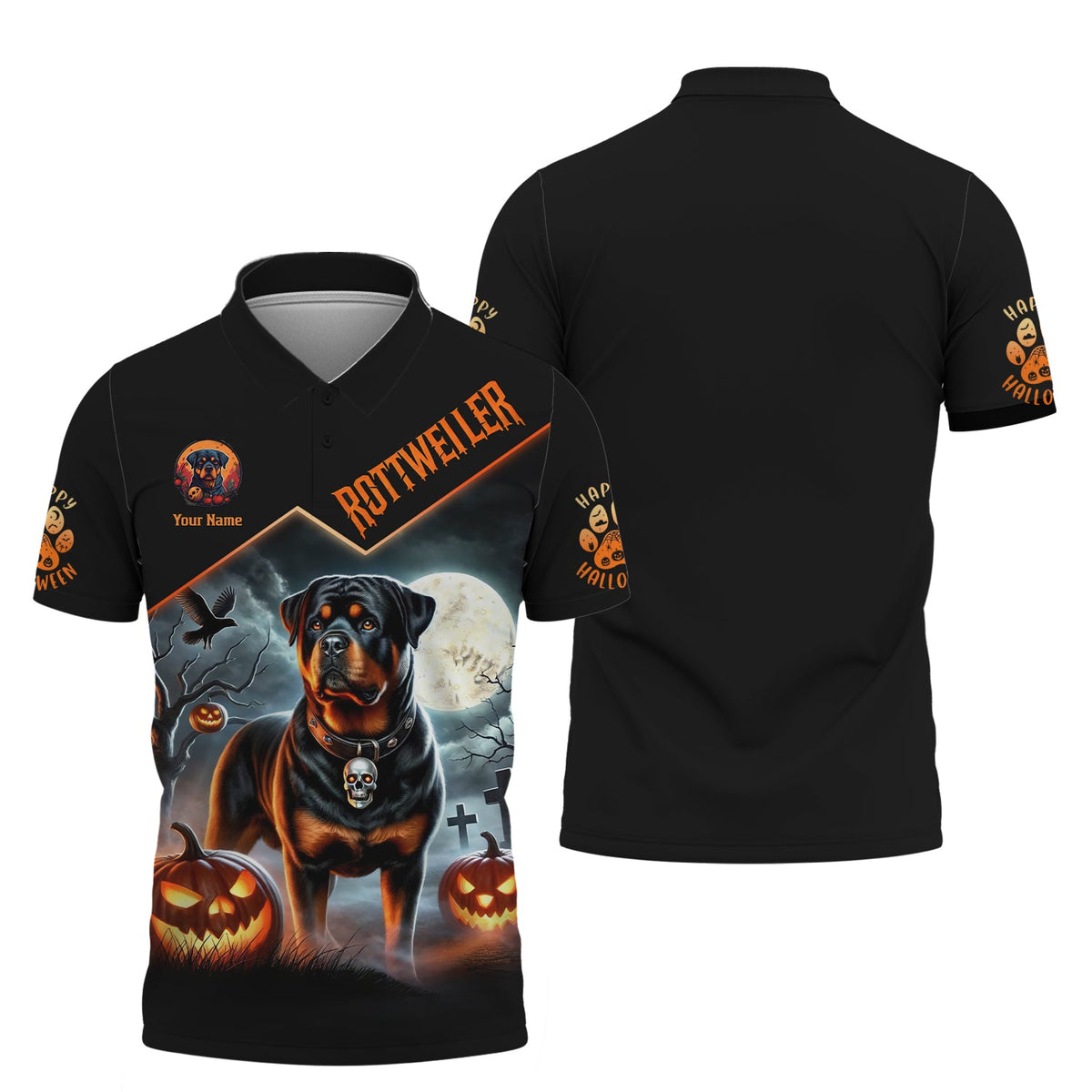 Blisscorners Happy Halloween Custom Name 3D T-Shirts Rottweiler With Pumpkin Halloween Shirt