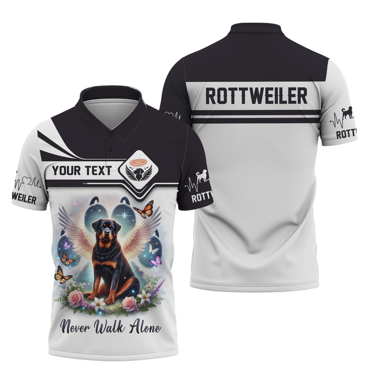 Blisscorners 3D Full Print Angel Wings Rottweiler Never Walk Alone T-ShirtPersonalized Name Gift For Dog Lovers