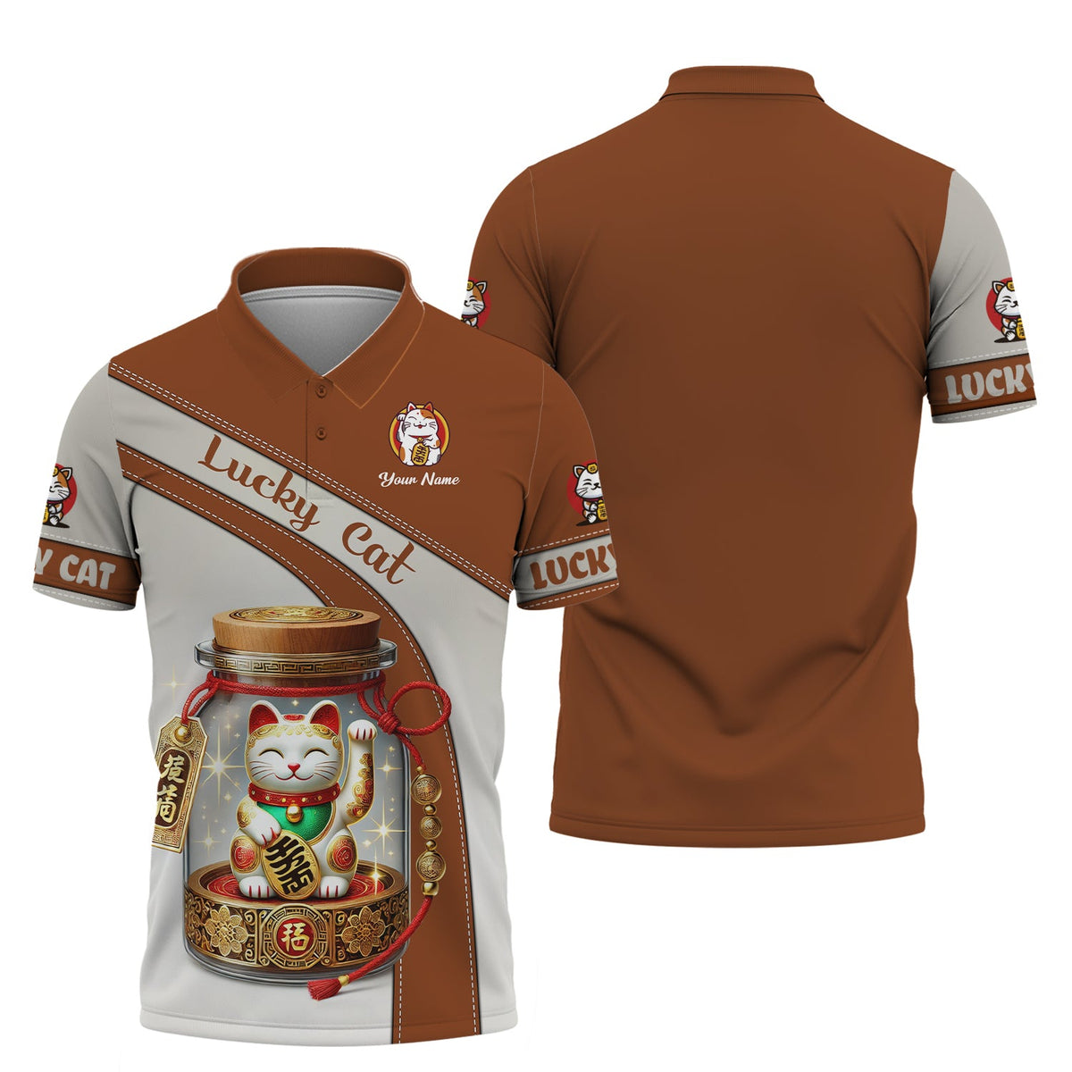 Blisscorners 3D Full Print Lucky Cat T-Shirt Personalized Name Gift For Cat Lovers