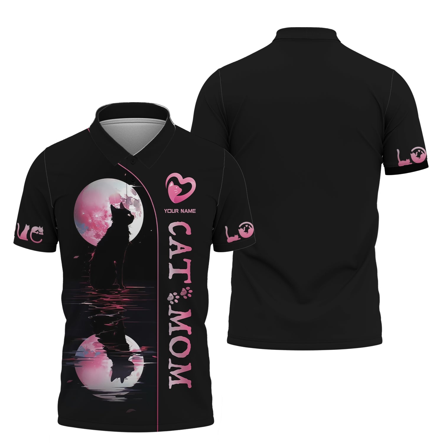 Blisscorners Black Cat With The Moon Custom Name Cat Mom 3D Shirt Gift For Cat Lovers