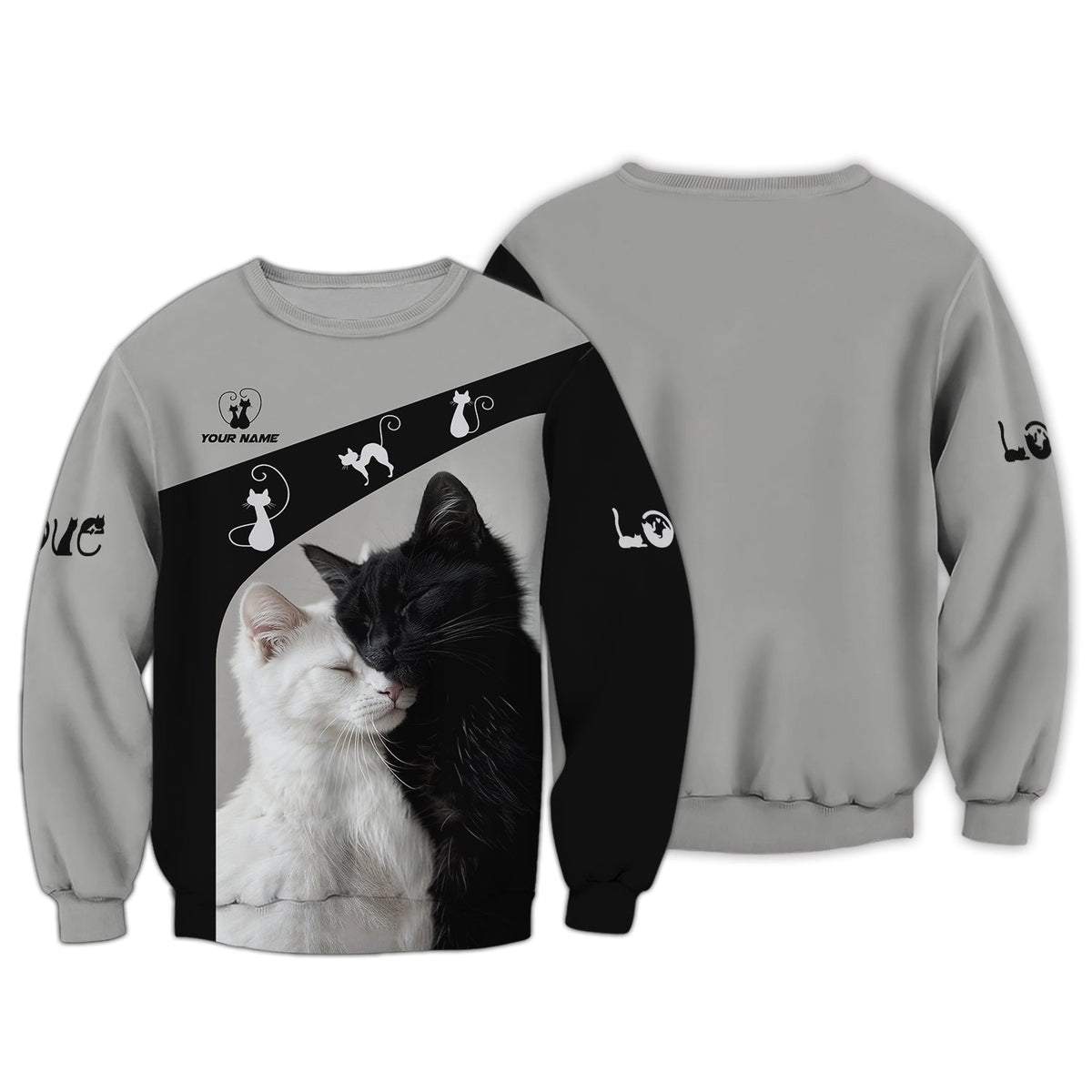 Blisscorners Cat Custom Name 3D Shirt Black With White Cat Gift For Cat Lovers