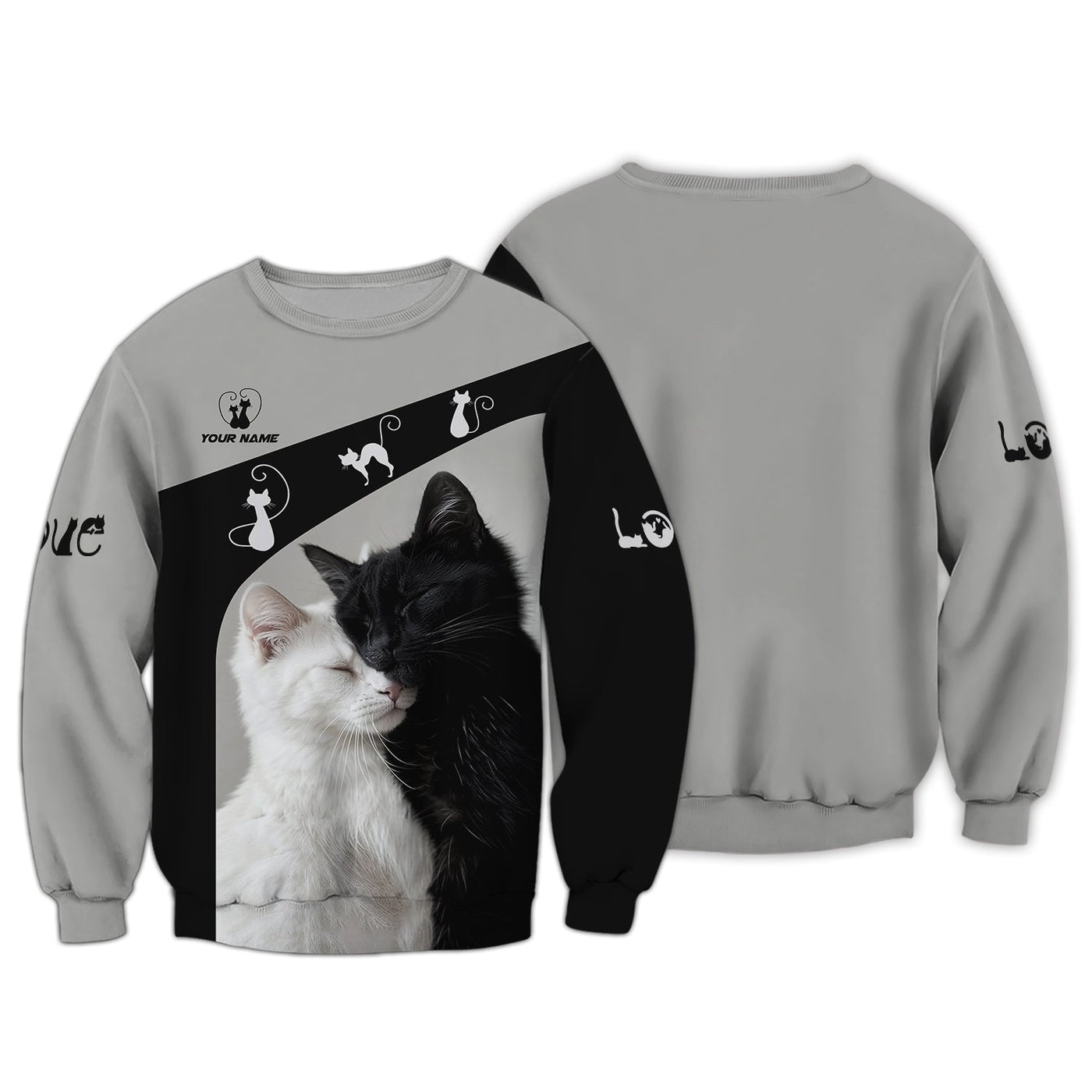 Blisscorners Cat Custom Name 3D Shirt Black With White Cat Gift For Cat Lovers