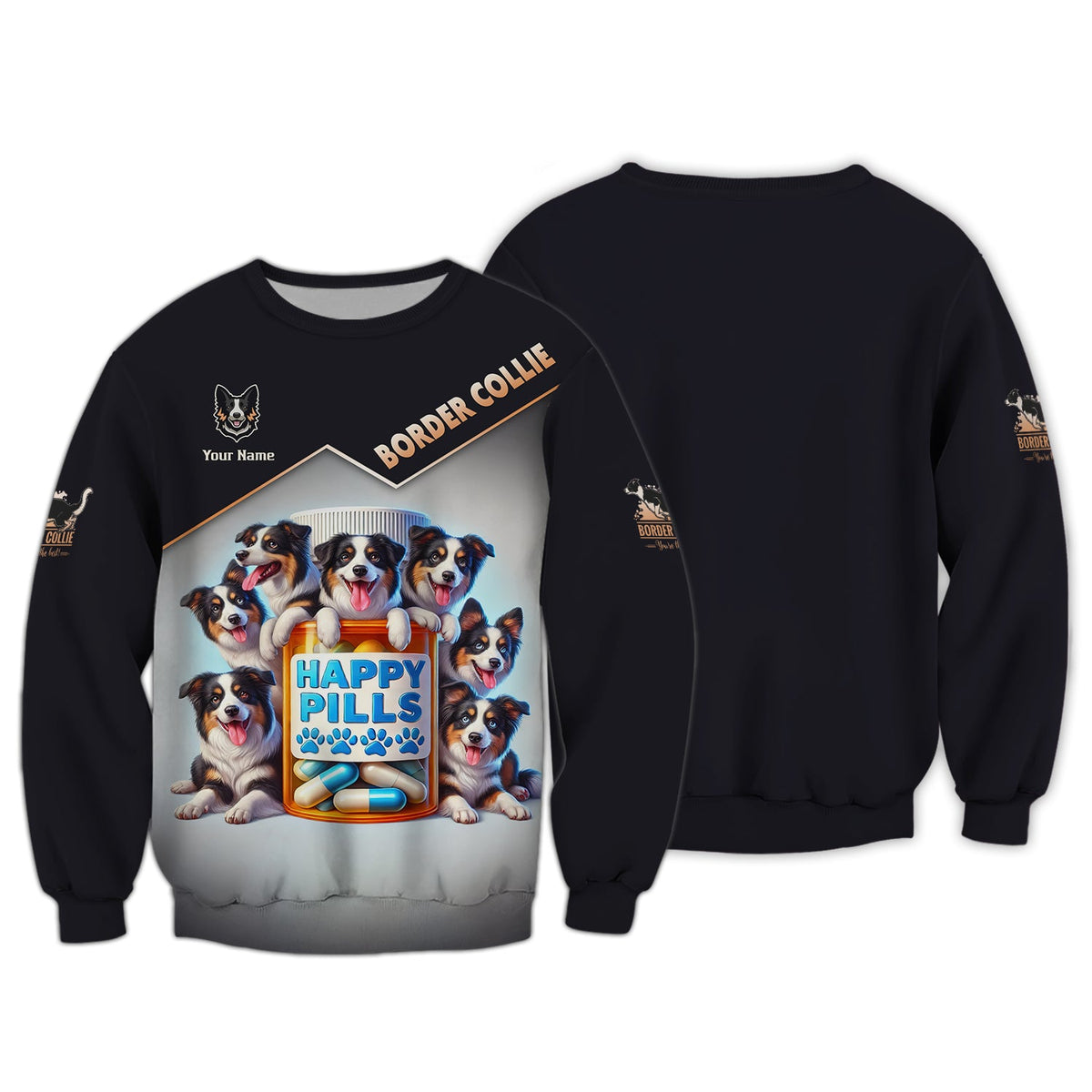 Blisscorners Border Collie Custom Name 3D Shirt Happy Pills Border Collie Gift For Dog Lovers
