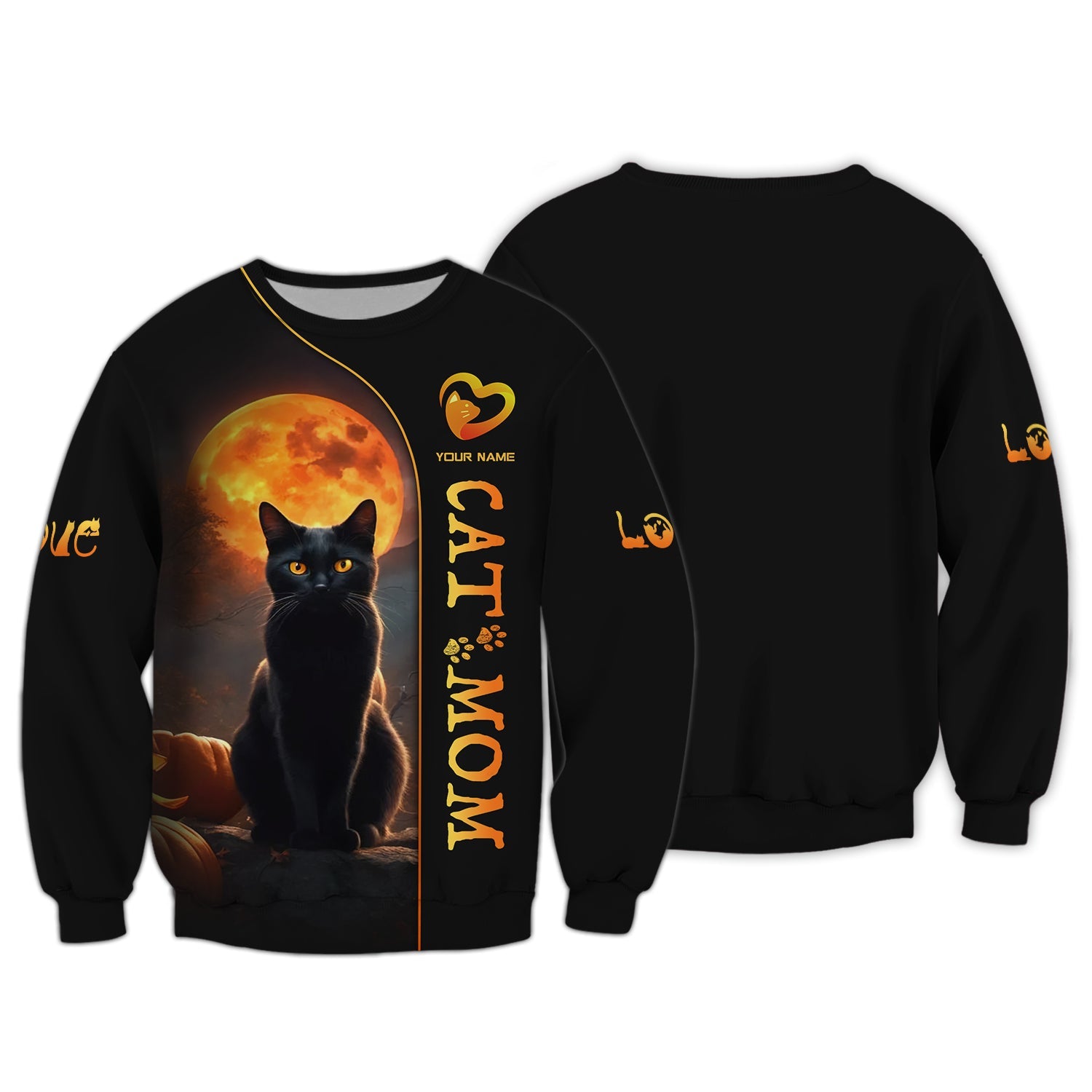 Blisscorners Black Cat With Moon Custom Name Cat Mom 3D Shirt Gift For Cat Lovers