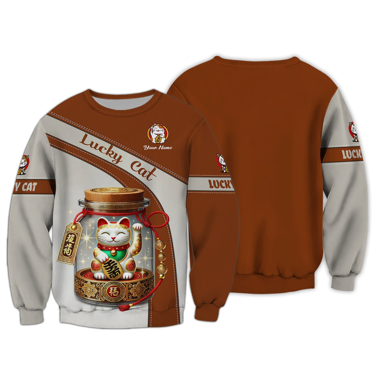 Blisscorners 3D Full Print Lucky Cat T-Shirt Personalized Name Gift For Cat Lovers