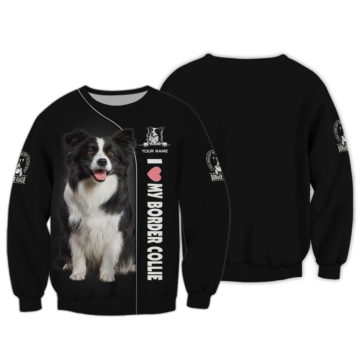 Blisscorners Border Collie Custom Name Zipper Hoodie Gif For Dog Lover 3D Shirts